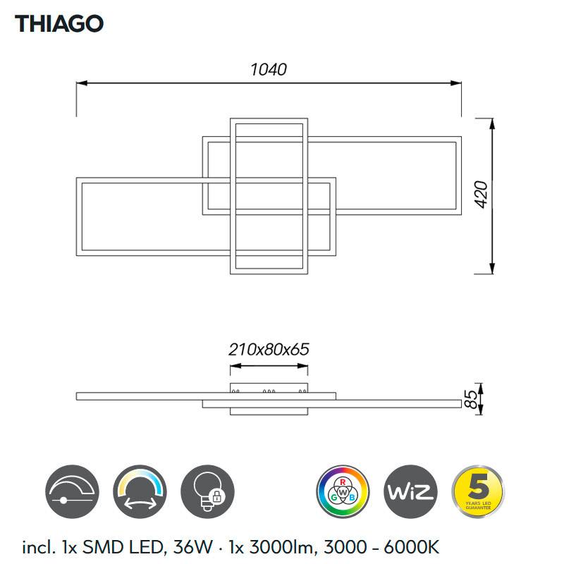 TRIO Thiago LED WIZ 36w 3000lm RGB wifi ceiling lamp