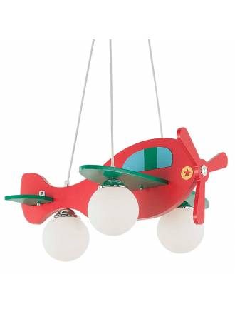 Lámpara infantil Avion 1L madera rojo - Ideal Lux