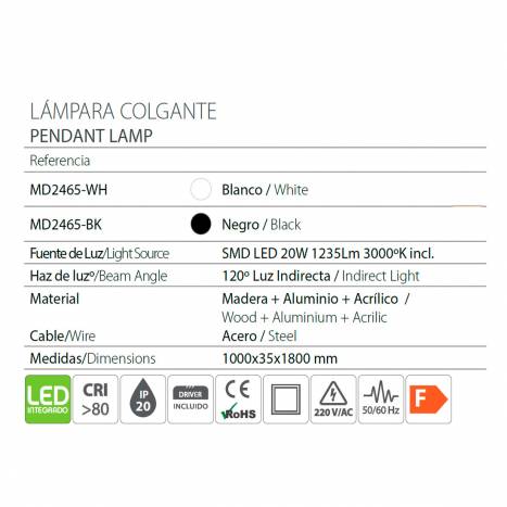 Lámpara colgante MD2465 LED 20w - Ineslam