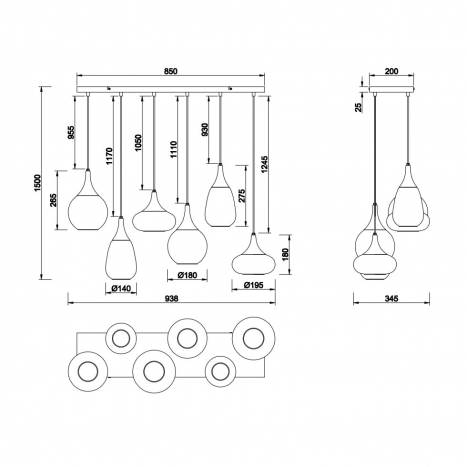 TRIO Lumina E14 linear pendant lamp glass